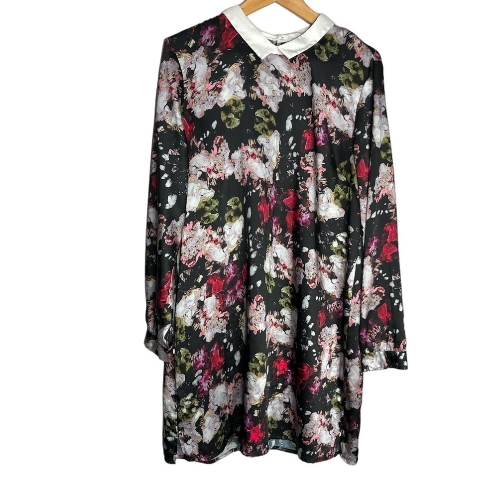 Tristan Long Sleeve Floral Midi Shift Dress Peter Pan Collar Lightweight, XL